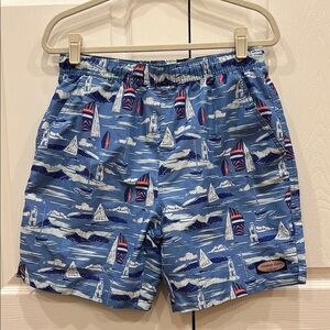 Vineyard Vines Chappy Swim Trunks Blue Sailboats Mens Size Small